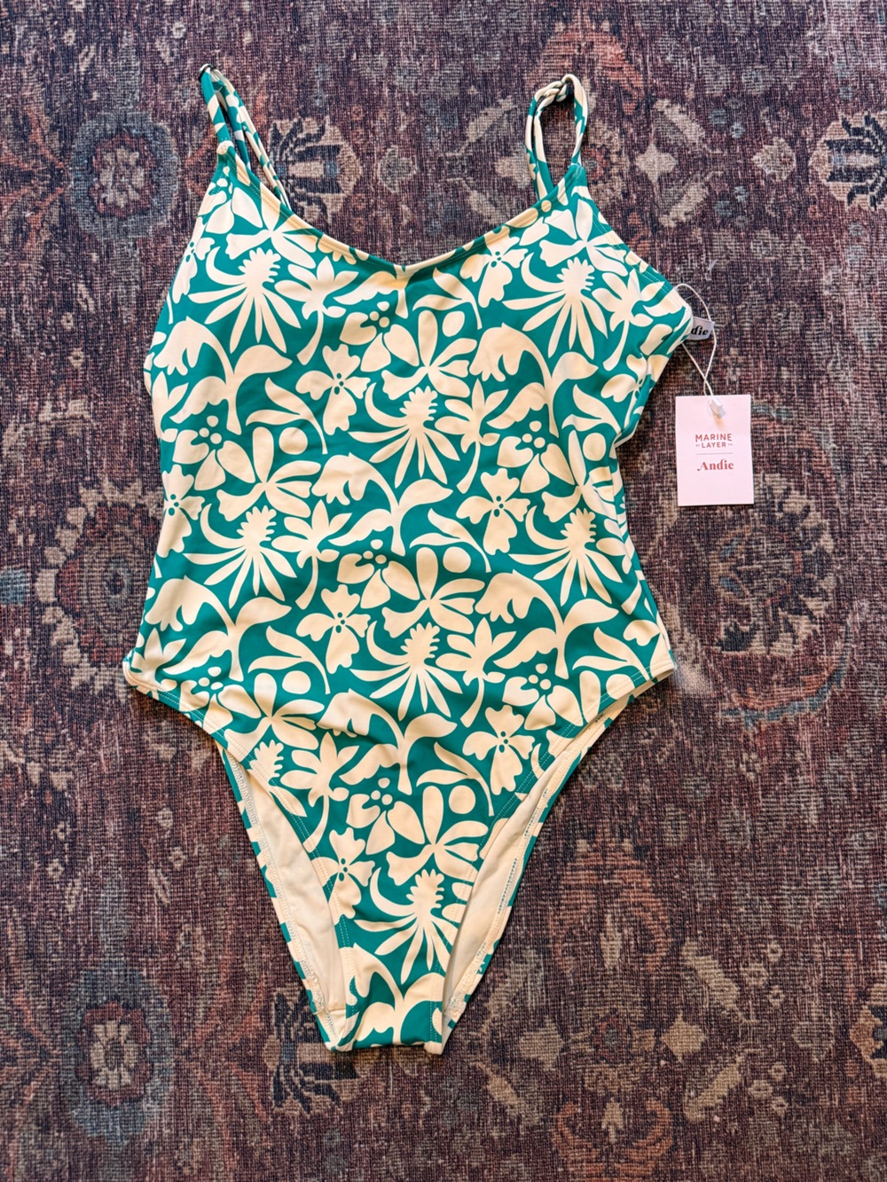 Andie Teal and Cream Floral One-Piece Swimsuit